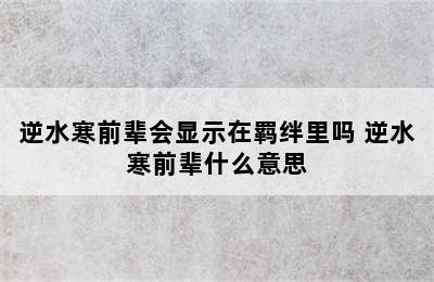 逆水寒前辈会显示在羁绊里吗 逆水寒前辈什么意思